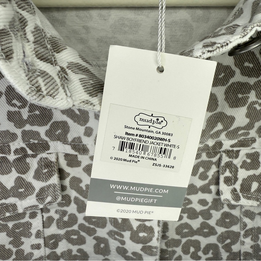 Mud Pie NWT Women's Shaw Boyfriend Jacket White Leopard Sz S - Picture 4 of 8